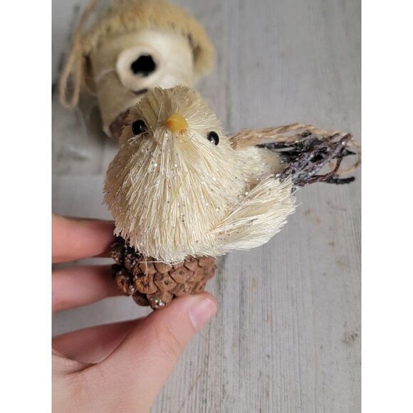 Off white bristle brush birdhouse pine cone set ornament Xmas - Picture 5 of 10